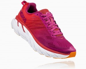 Chaussures Running Route Hoka Clifton 6 Femme Rouge Vert Fleur | LSXJ57426