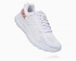 Chaussures Running Route Hoka Clifton 6 Femme Blanche Rose Doré | ZJEF15937