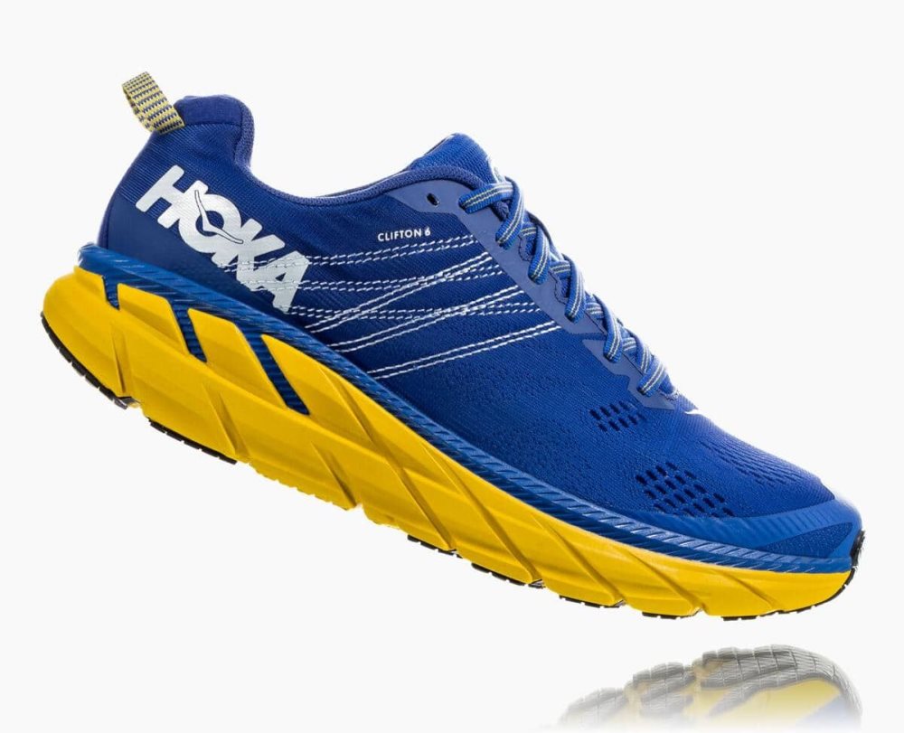 Chaussure de Marche Hoka Clifton 6 Homme Bleu Citron | OIYQ82167