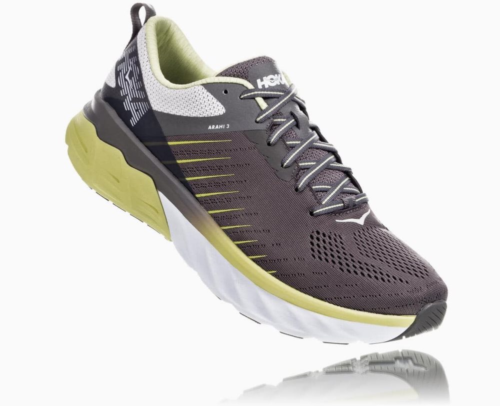 Chaussures Running Route Hoka Arahi 3 Homme Grise Vert Clair | YNAS52341