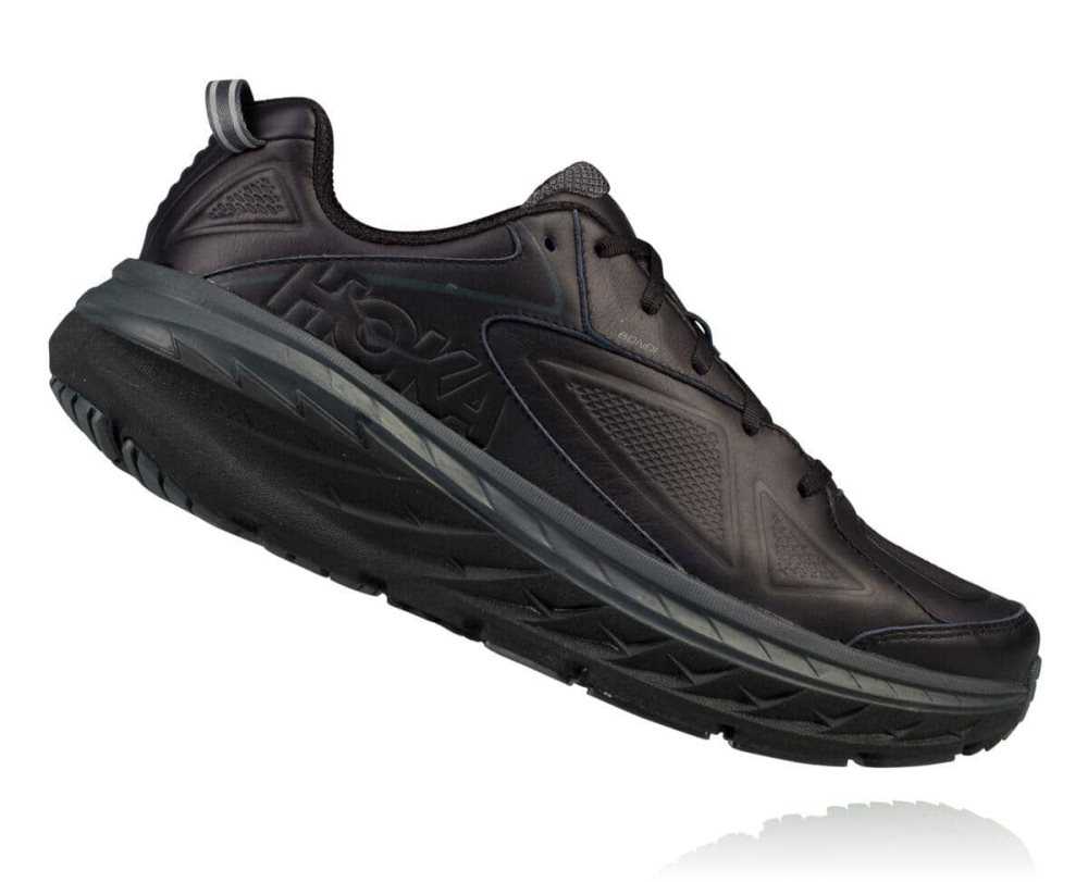 Chaussures Running Route Hoka Bondi Leather Wide Homme Noir | GQOT83764