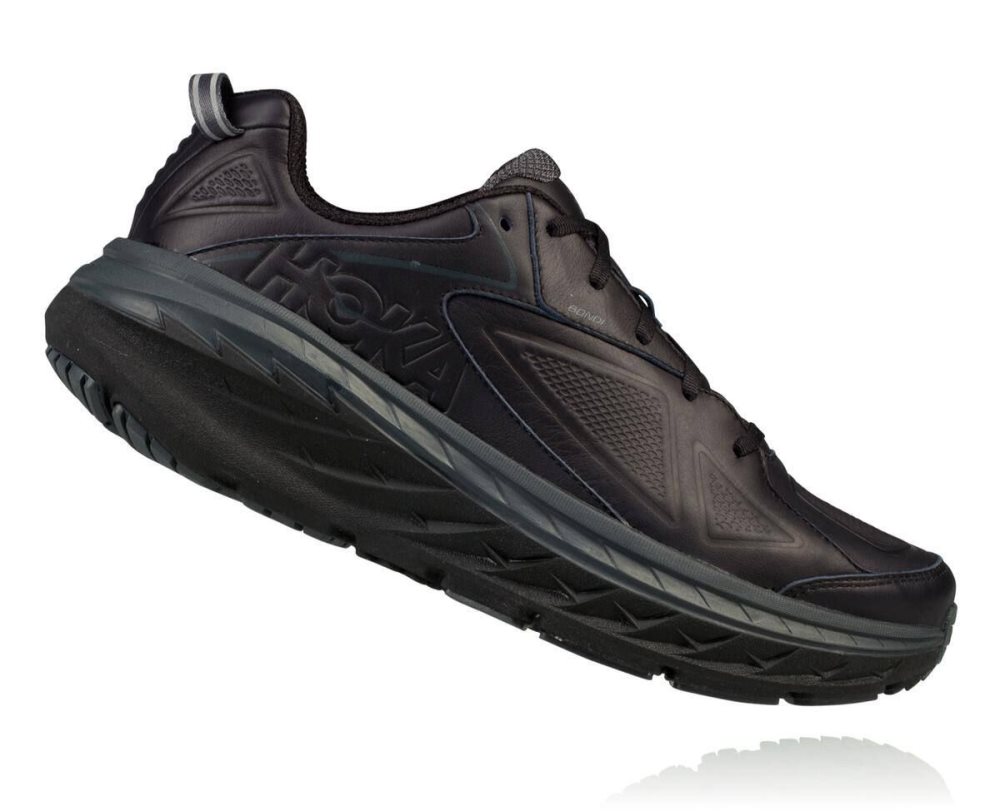 Chaussures Running Route Hoka Bondi Leather Femme Noir | JZTD39476