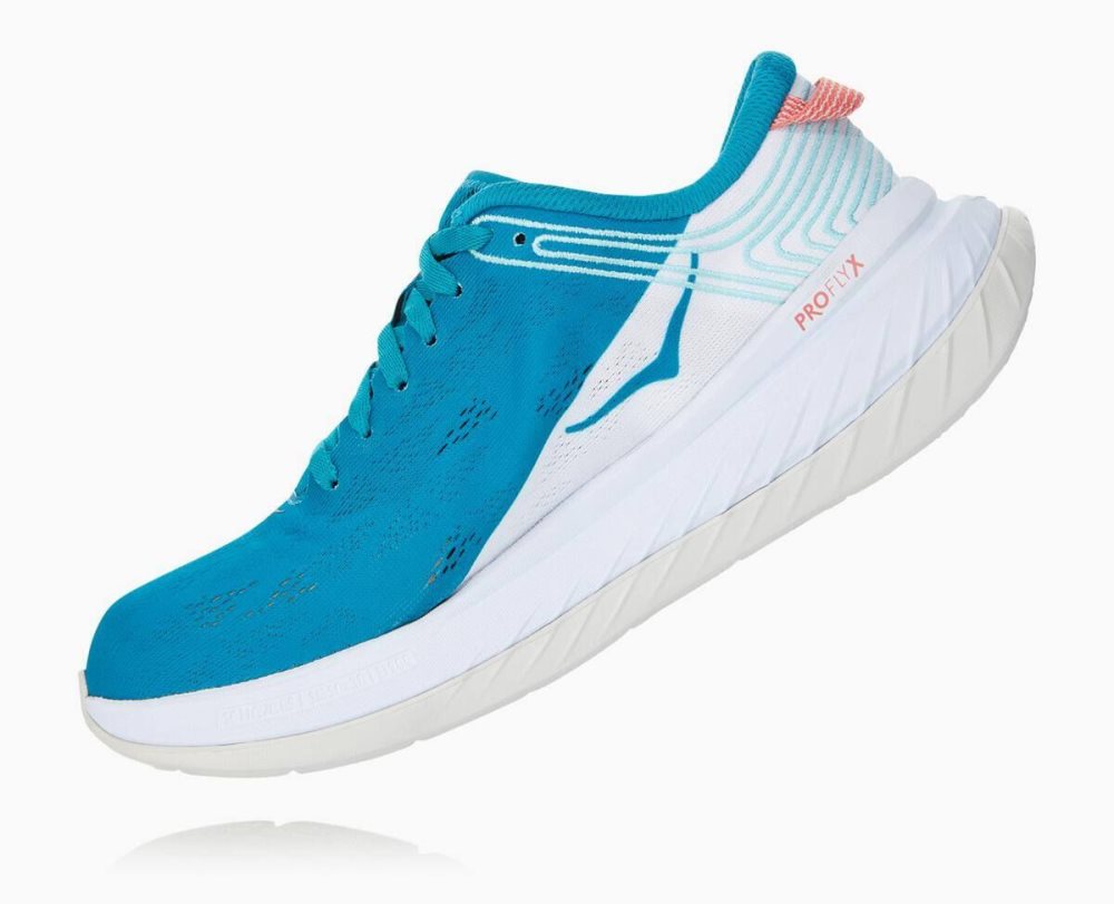 Chaussures Running Route Hoka Carbon X Femme Bleu Blanche | MJCQ76243