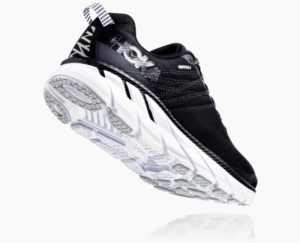 Chaussures Running Route Hoka Clifton 6 Homme Noir Blanche | GBKR65849