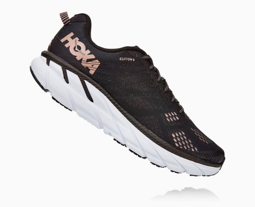 Chaussures Running Route Hoka Clifton 6 Femme Noir Rose Doré | MOGJ47801