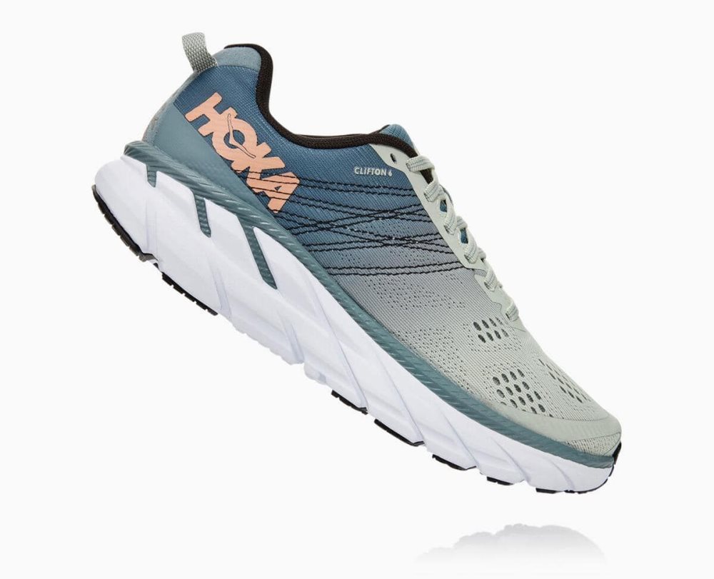 Chaussures Running Route Hoka Clifton 6 Wide Femme Lead/Sea Foam | NKAE27154