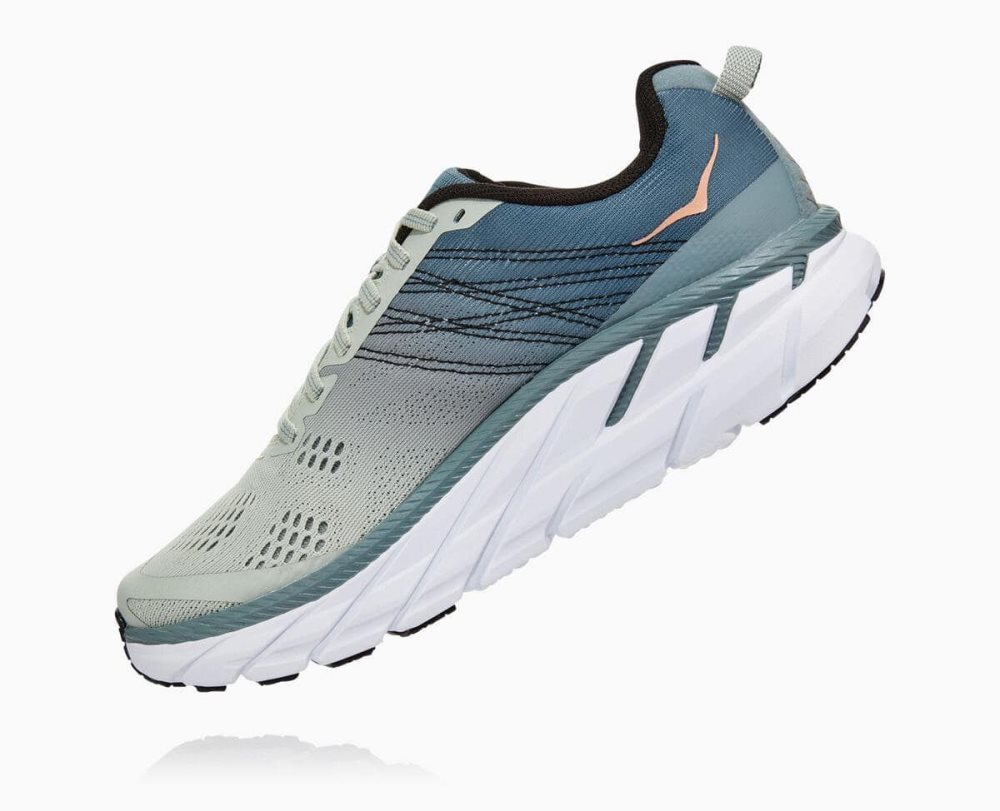 Chaussures Running Route Hoka Clifton 6 Wide Femme Lead/Sea Foam | NKAE27154