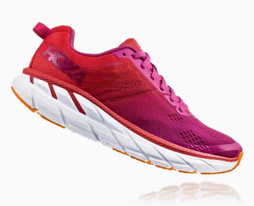 Chaussures Running Route Hoka Clifton 6 Wide Femme Rouge Vert Fleur | NZME41780