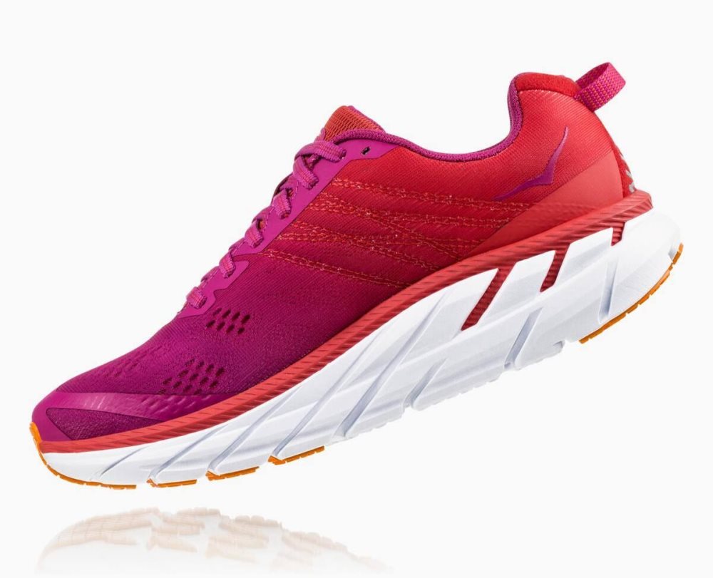 Chaussures Running Route Hoka Clifton 6 Wide Femme Rouge Vert Fleur | NZME41780