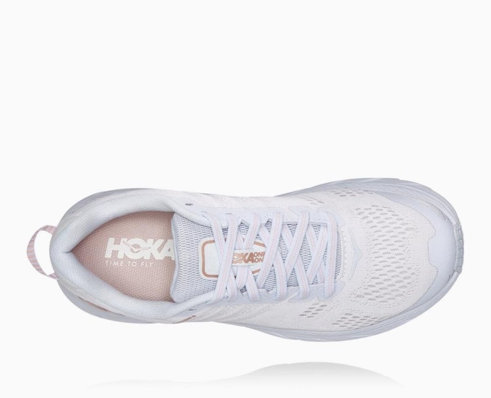 Chaussures Running Route Hoka Clifton 6 Wide Femme Blanche Rose Doré | POZT12954