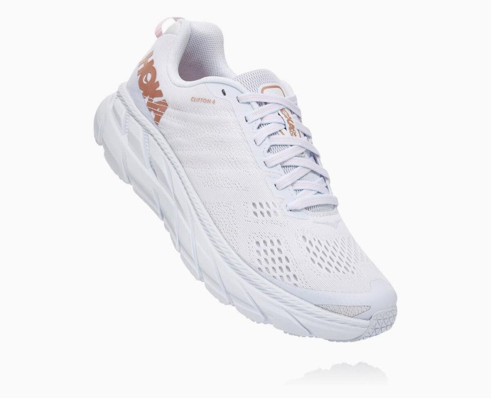 Chaussures Running Route Hoka Clifton 6 Wide Femme Blanche Rose Doré | POZT12954