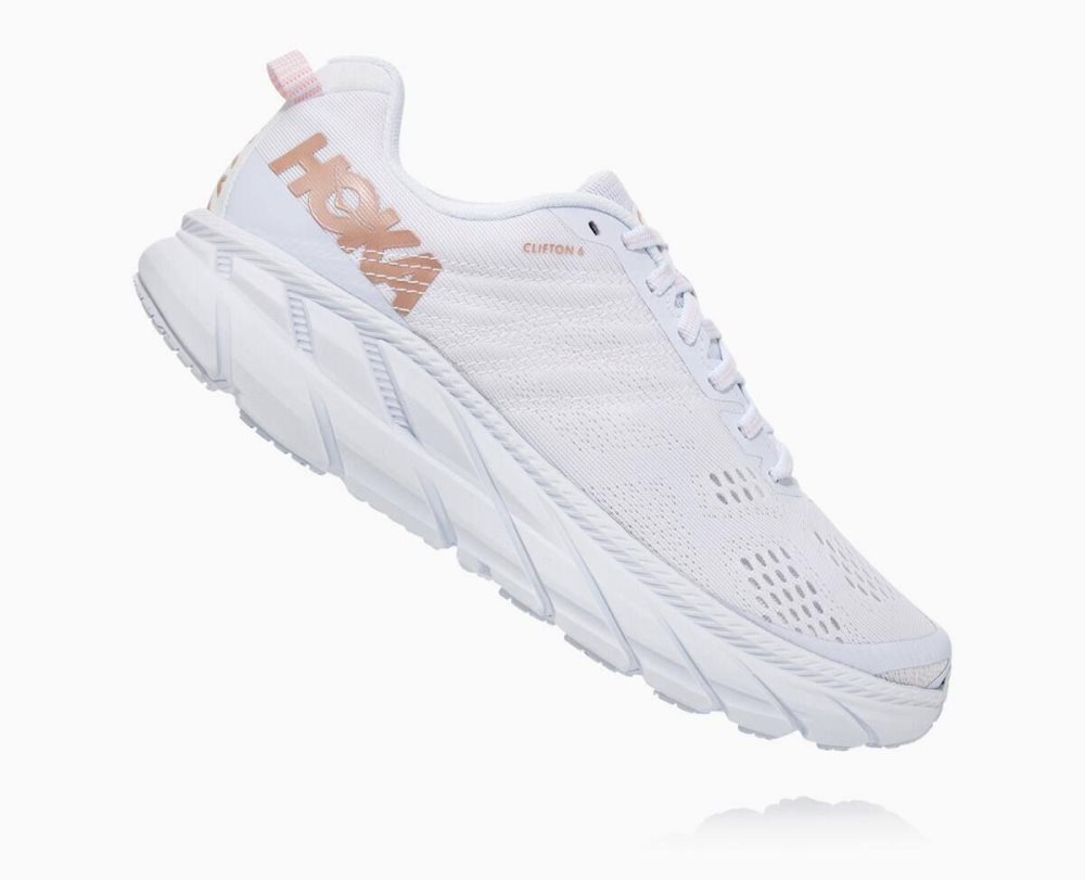 Chaussures Running Route Hoka Clifton 6 Femme Blanche Rose Doré | ZJEF15937