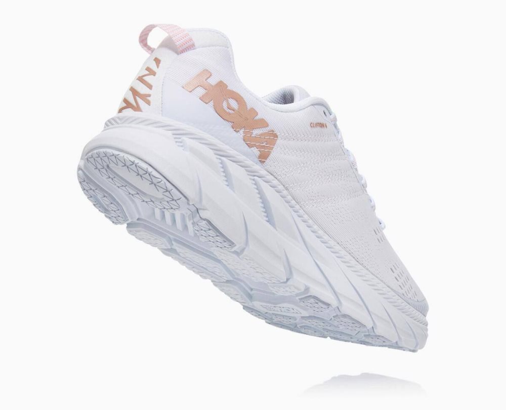 Chaussures Running Route Hoka Clifton 6 Femme Blanche Rose Doré | ZJEF15937