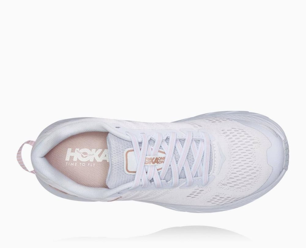 Chaussures Running Route Hoka Clifton 6 Femme Blanche Rose Doré | ZJEF15937